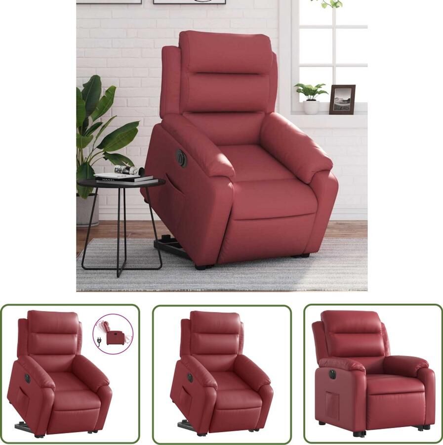 VidaXL Sta-opstoel Elektrische Sta-op-stoel elektrisch kunstleer wijnrood Fauteuil Lounge Stoel Ergonomische Stoel