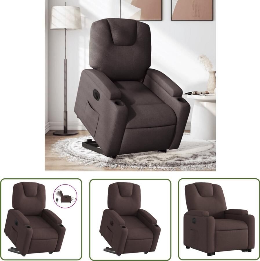 The Living Store Sta-op-stoel elektrisch stof donkerbruin Elektrische Sta-op-stoel Elektrische Fauteuil Sta-opstoel Ergonomische Stoel Luxe Fauteuil