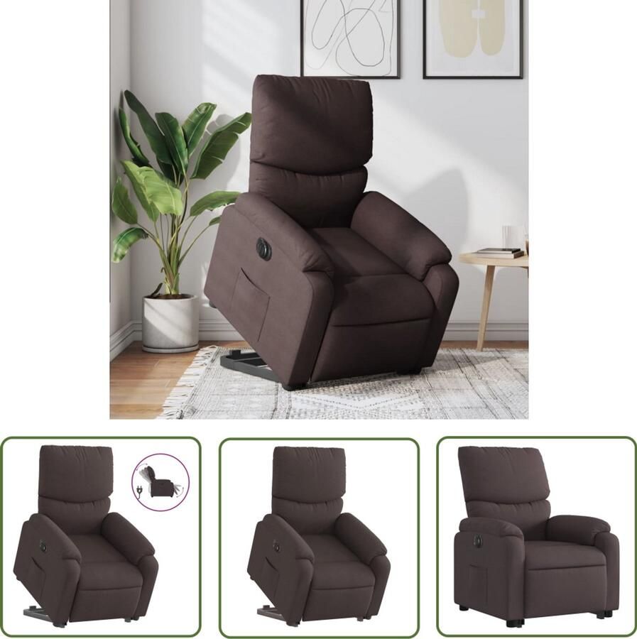The Living Store Sta-op-stoel elektrisch stof donkerbruin Elektrische Sta-op-stoel Sta-opstoel Fauteuils Ergonomische Stoel Seniors Meubilair