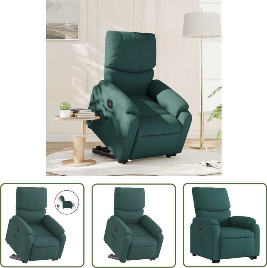 The Living Store Sta-op-stoel elektrisch stof donkergroen Elektrische Sta-op-stoel Sta-op-fauteuil Rolstoelhoogte Ergonomische Stoel Comfortstoel