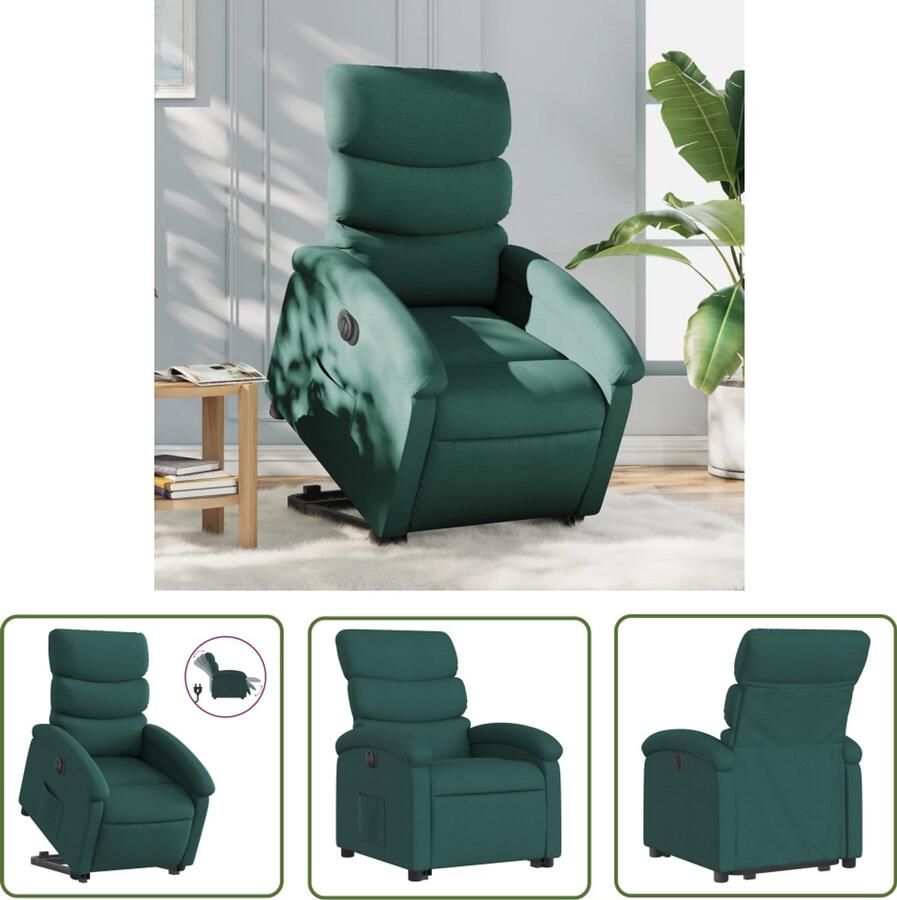 The Living Store Sta-op-stoel elektrisch stof donkergroen Elektrische Sta-op-stoel Sta-opstoel Rolstoelhoogteversteller Luxe Fauteuil Elektrische Verstelbare Stoel