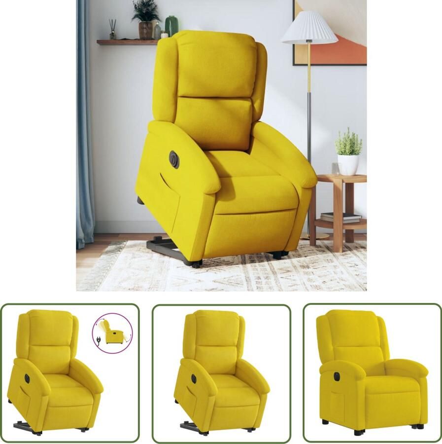 The Living Store Sta-op-stoel elektrisch verstelbaar fluweel geel Elektrische Sta-op-stoel Sta-op-fauteuil Ergonomische Stoel Comfortstoelen Fluweel Stoel