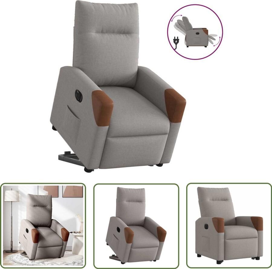VidaXL Sta-opstoel Elektrische Sta-op-stoel elektrisch verstelbaar stof taupe Fauteuil Ergonomische Stoel Zitzak