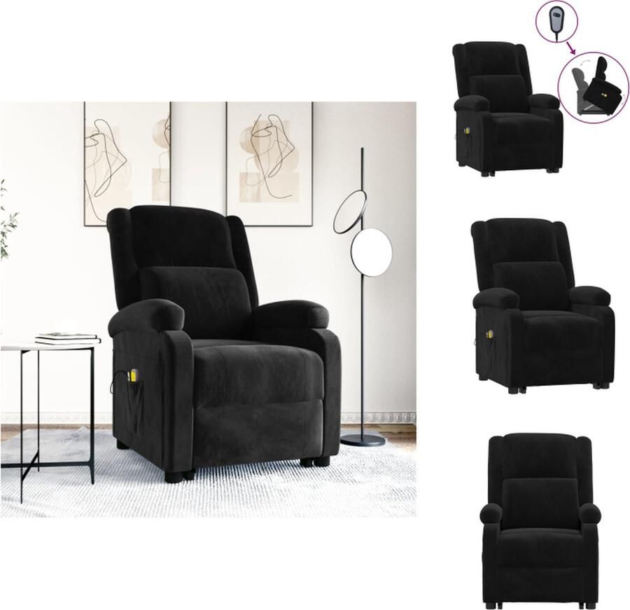 VidaXL Sta-opstoel Fluweel Zwart 70x93x98 cm Verstelbaar Massagefunctie Fauteuil