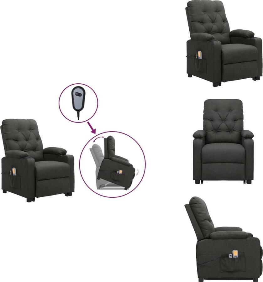 VidaXL Sta-op Massagestoel Donkergrijs Verstelbaar Sta-opfunctie Massagefunctie Comfortabele zitervaring Stevig en stabiel frame 78.5 x 93 x 96.5 cm Fauteuil