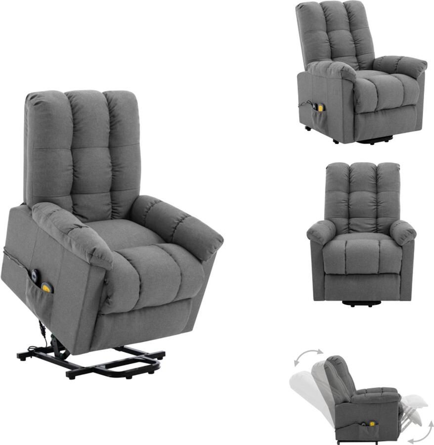 VidaXL Sta-op massagestoel lichtgrijs 78.5 x 93 x 96.5 cm verstelbaar massage- en heffunctie Fauteuil