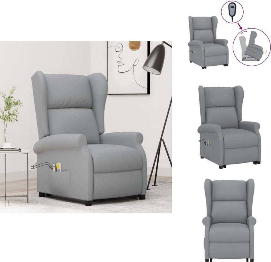 VidaXL Sta-op massagestoel lichtgrijs 78.5 x 93 x 96.5 cm verstelbaar massage- en heffunctie Fauteuil - Foto 3