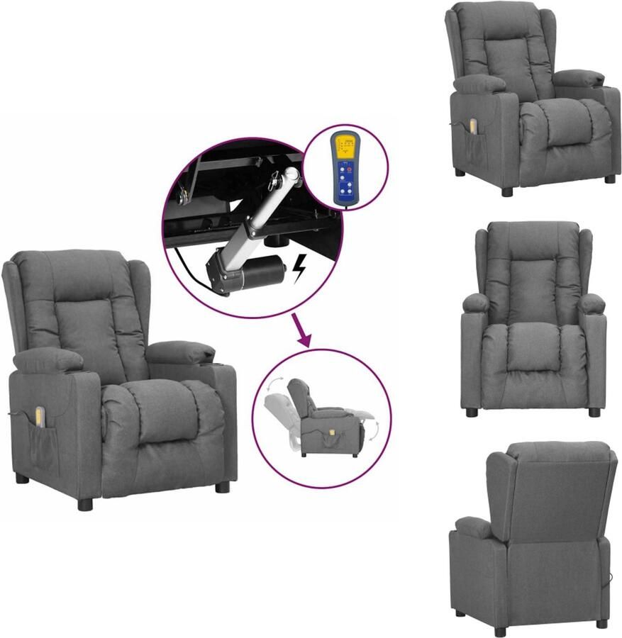 VidaXL Sta-op massagestoel lichtgrijs 78.5 x 93 x 96.5 cm verstelbaar massage- en heffunctie Fauteuil - Foto 2