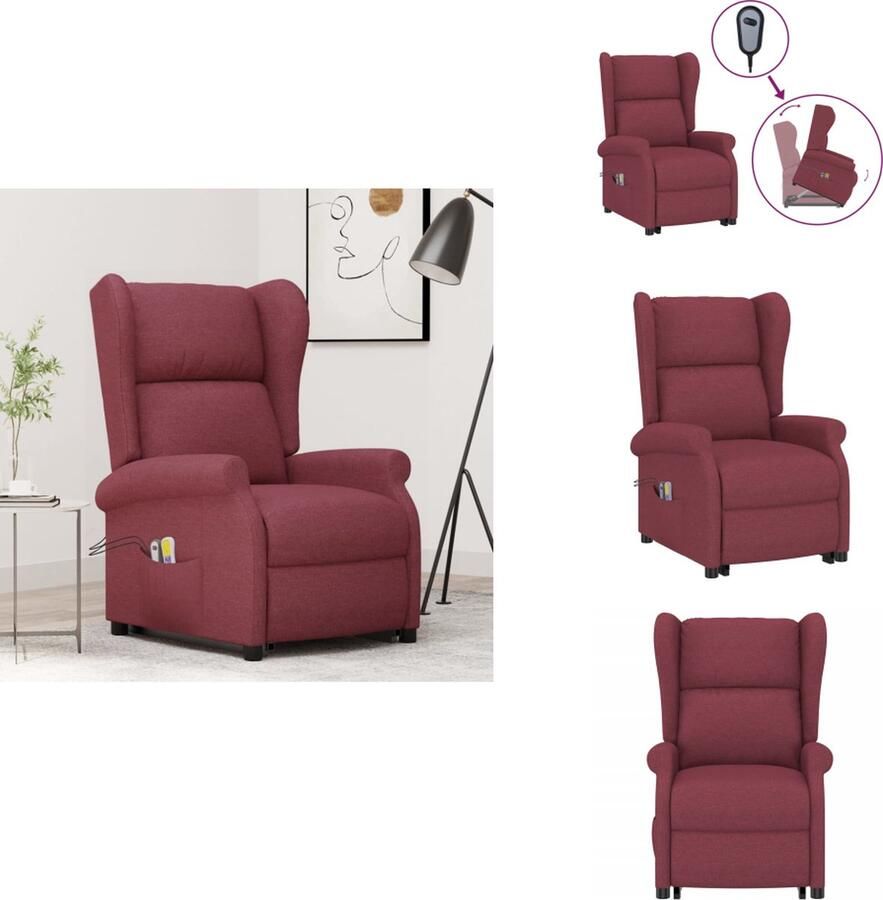 VidaXL Sta-op-massagestoel Wijnrood Verstelbare rugleuning en voetensteun Massagefunctie 67x88.5x106.5 cm (BxDxH) Fauteuil