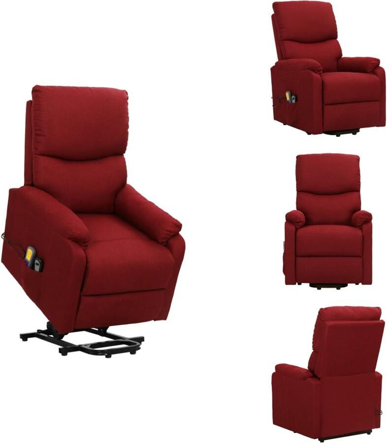 VidaXL Sta-op-massagestoel Wijnrood Verstelbare rugleuning en voetensteun Massagefunctie 67x88.5x106.5 cm (BxDxH) Fauteuil - Foto 2