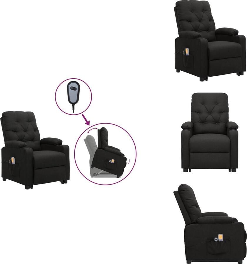 VidaXL Massagestoel Sta-op verstelbaar Zwart 78.5 x 93 x 96.5 cm 6-punts trillingsmassage Fauteuil