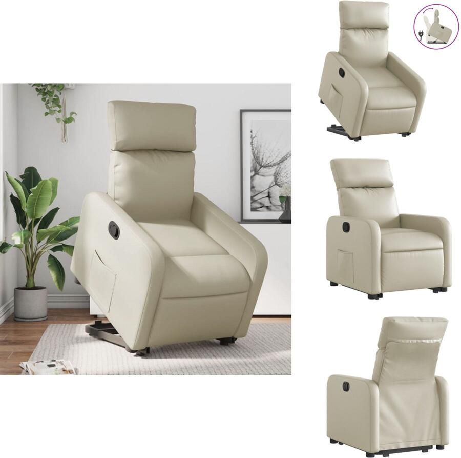 VidaXL Sta-opstoel Sta-opstoelen Staopstoel Sta Op Stoel Sta-op-stoel verstelbaar kunstleer crèmekleurig