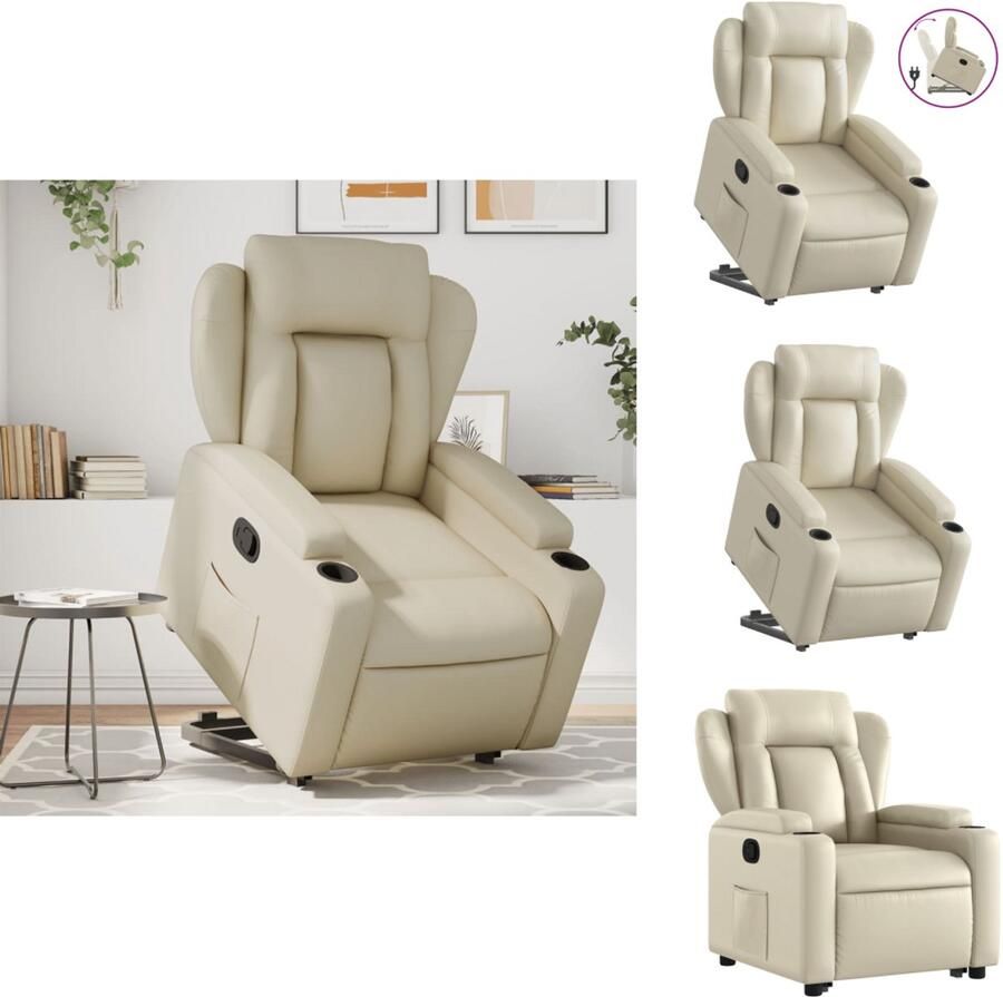 VidaXL Sta-opstoel Sta-opstoelen Staopstoel Sta Op Stoel Sta-op-stoel verstelbaar kunstleer crèmekleurig