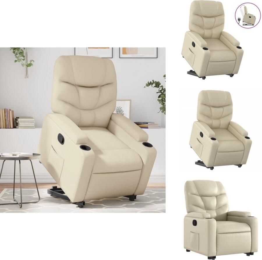 VidaXL Sta-opstoel Sta-opstoelen Staopstoel Sta Op Stoel Sta-op-stoel verstelbaar kunstleer crèmekleurig