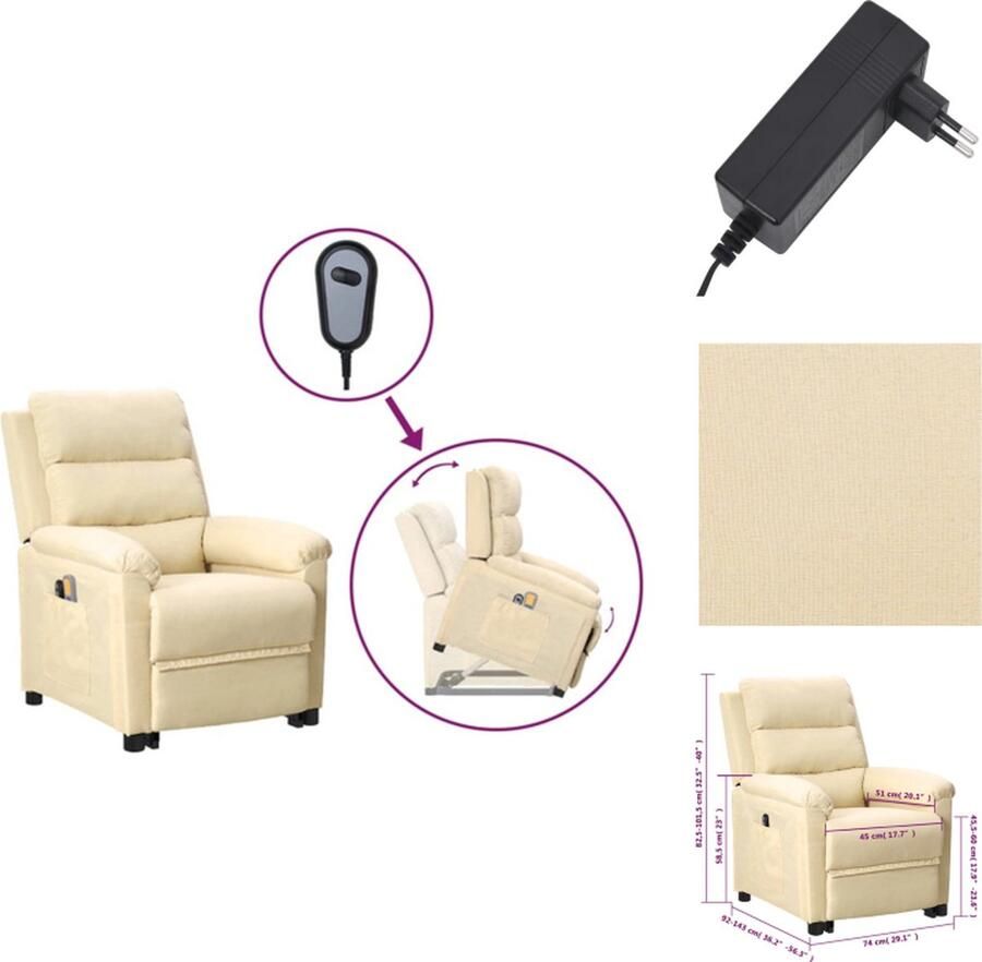 VidaXL Sta-opstoel verstelbaar crème 74 x 92 x 101.5 cm verstelbare rugleuning en voetensteun geschikt voor ouderen Fauteuil