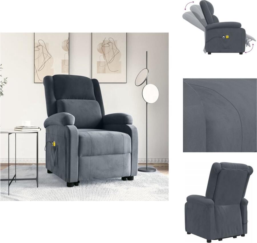 VidaXL Sta-opstoel Verstelbaar Donkergrijs 70x93x98 cm Massage Schuim Hout en Metaal Fauteuil