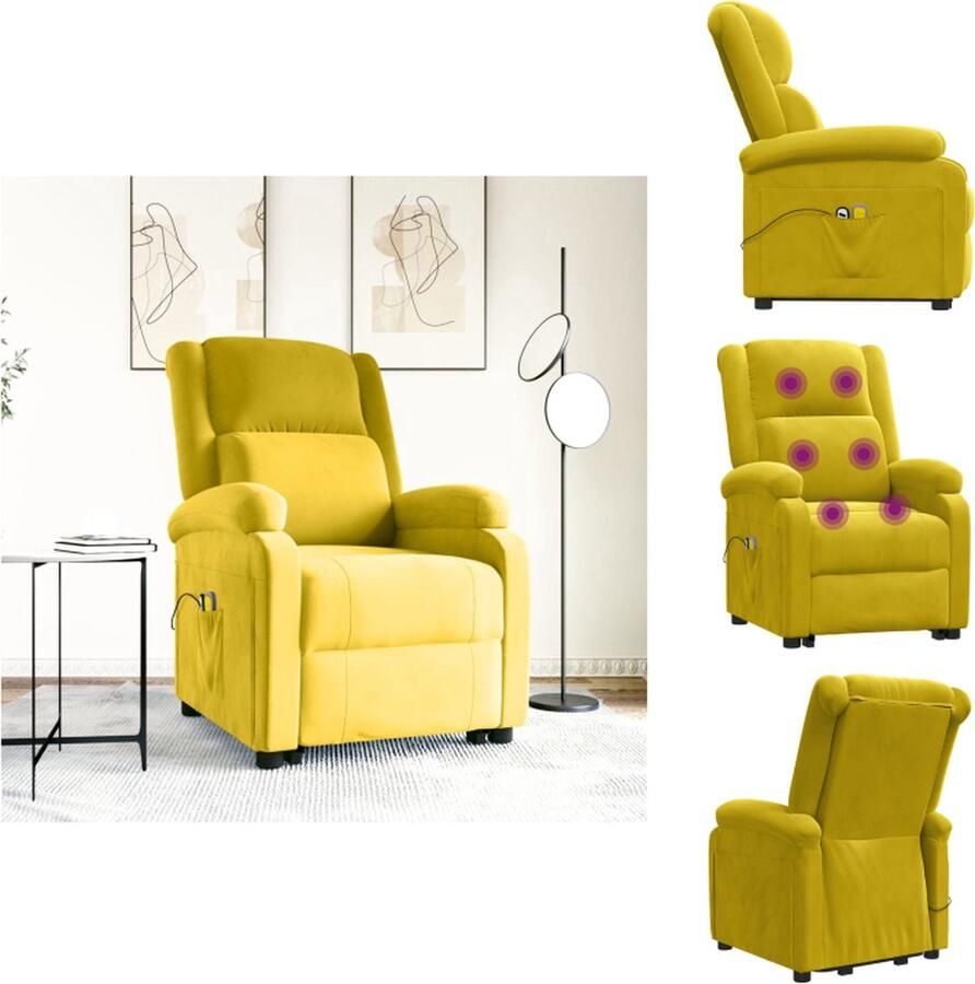 VidaXL Sta-opstoel Verstelbaar Geel 70x93x98cm Massagefunctie Heffunctie Stof Fauteuil