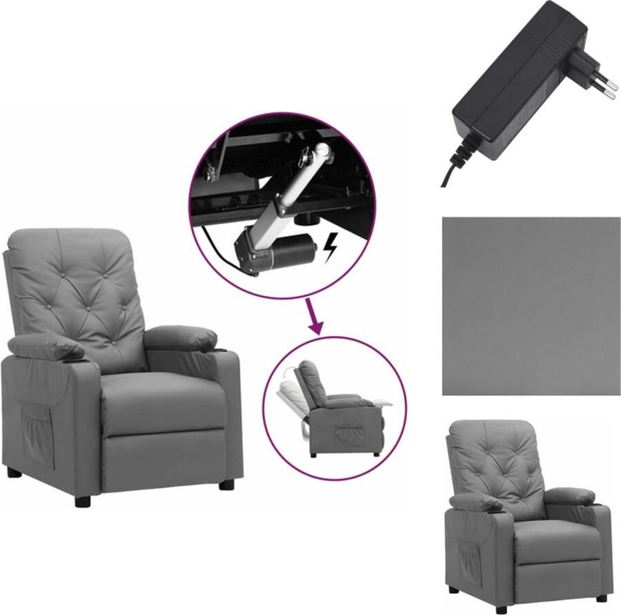 VidaXL Sta-opstoel Verstelbaar Kunstleer Grijs 78.5 x 93 x 96.5 cm Elektrische Motor Fauteuil