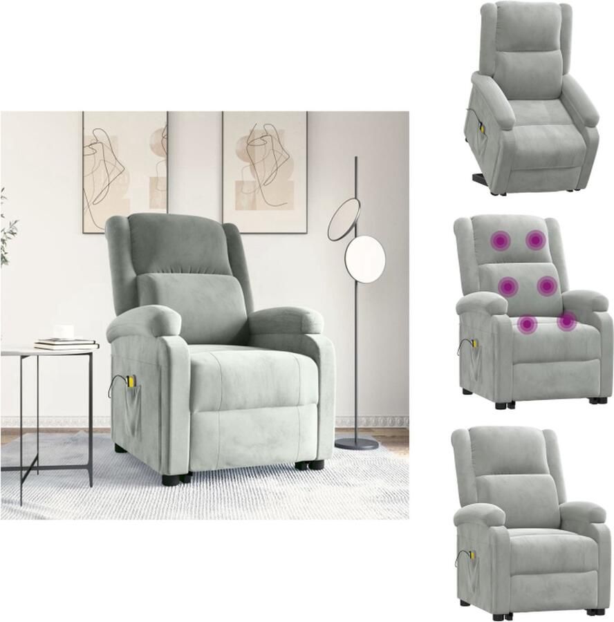 VidaXL Sta-opstoel Verstelbaar Massagefunctie Fluweel Lichtgrijs 70x93x98 cm Fauteuil