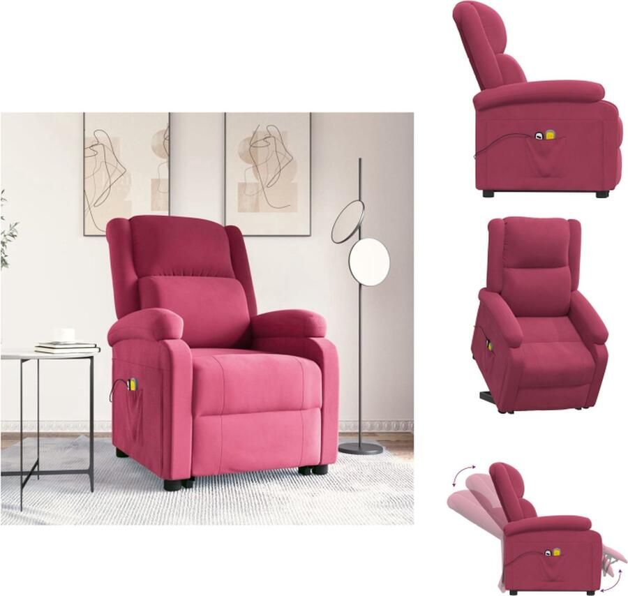 VidaXL Sta-opstoel Verstelbaar Wijnrood 70 x 93 x 98 cm Massagefunctie Fauteuil