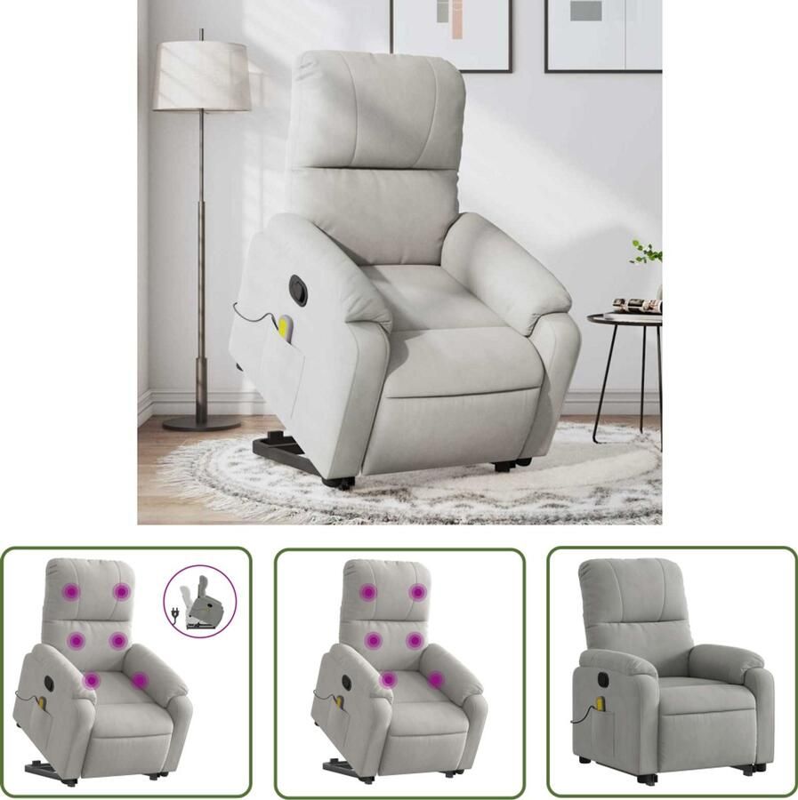 VidaXL Sta-op-massagestoel verstelbaar microvezelstof lichtgrijs Verstelbare Massagestoel Sta-opstoel Massagerugkussen Ergonomische Stoel Relaxfauteuil