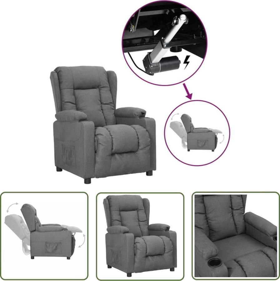 The Living Store Verstelbare Sta-opstoel Stof Lichtgrijs 72.5x96x99.5 cm Elektrische heffunctie Verstelbare Stoel Sta-opstoel Elektrisch Bedienbaar Grijze Stoel Fauteuils Relax - Foto 2