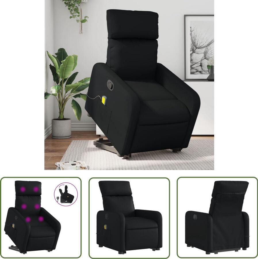 The Living Store Sta-op-massagestoel verstelbaar kunstleer zwart Sta-opstoel Massageruimtelijke Meubels Elektrisch Bedienbare Stoelen Ergonomische Stoelen Fauteuil
