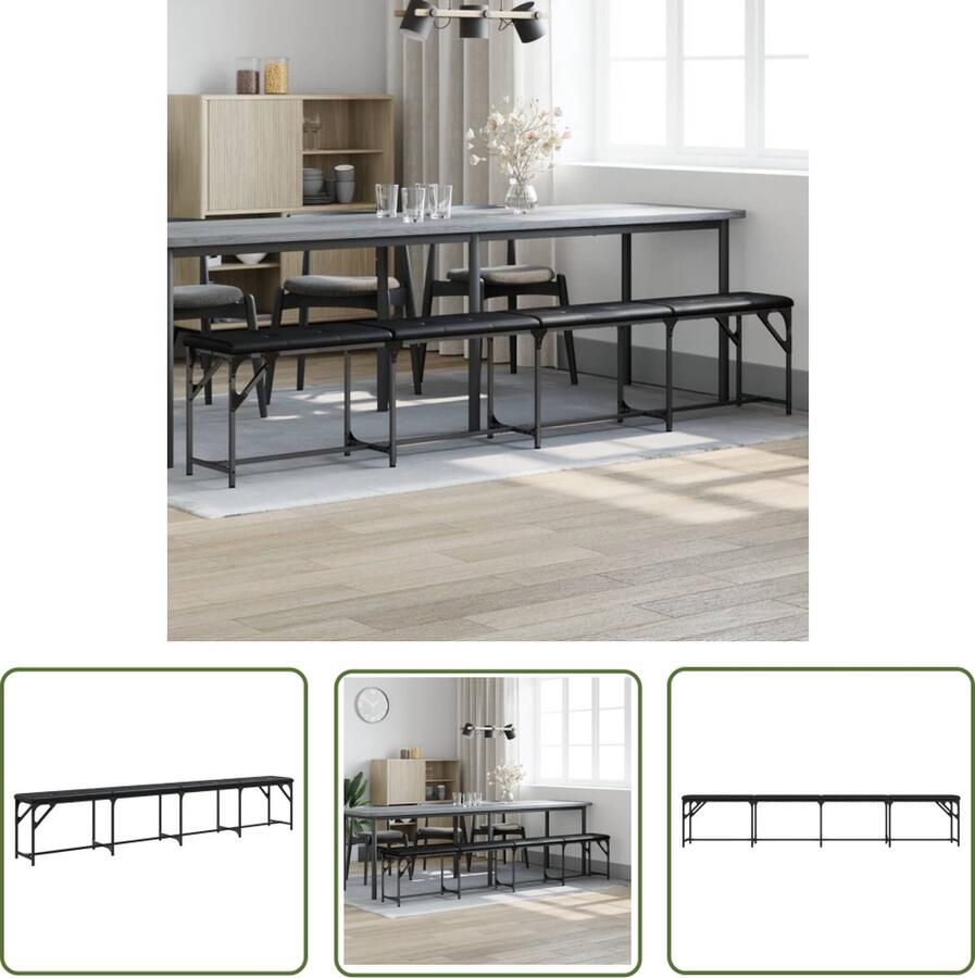 The Living Store Eettafelbankje 248 x 32 x 45 cm Staal met poedercoating Eetkamerbank Staal Bank Zwarte Bank Salontafelbank Keukenbank