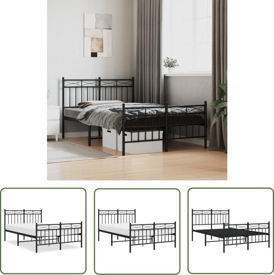 The Living Store Bedframe met hoofd- en voeteneinde metaal zwart 120x200 cm Klassieke Bed Frame Staal Bed Frame Zwarte Bed Frame Tweepersoons Bed Frame Boxspring Bed Frame