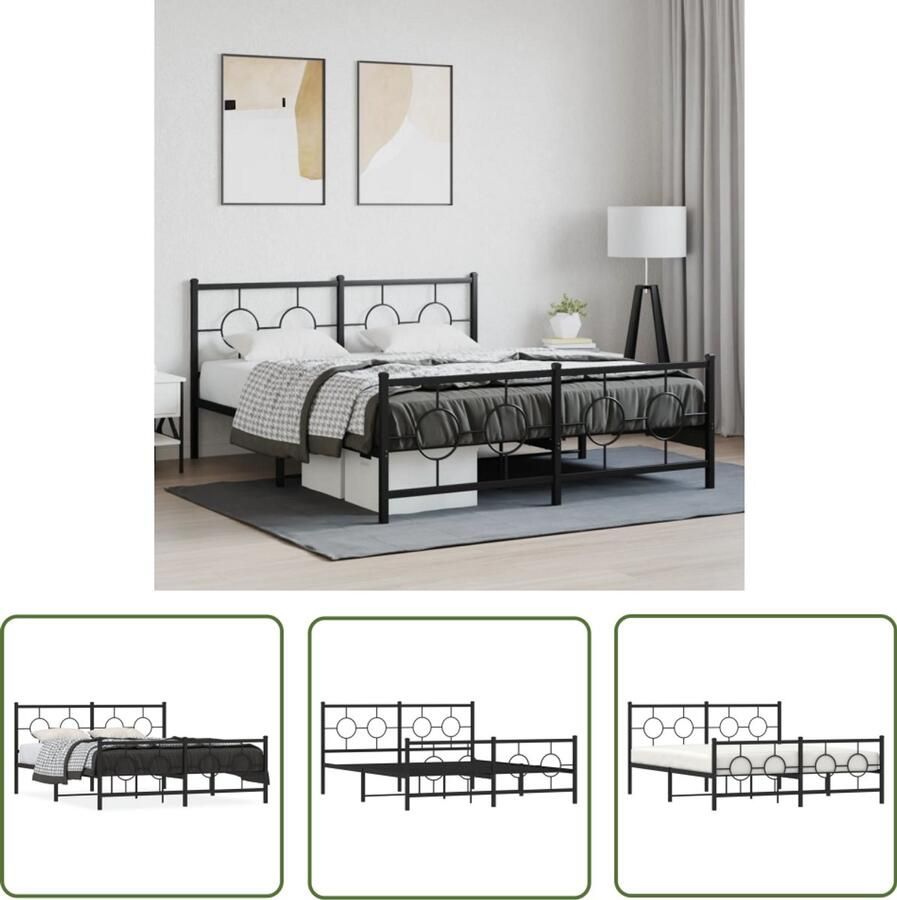 VidaXL Staal Bed Frame Metalen Bed Frame Bedframe met hoofd- en voeteneinde metaal zwart 150x200 cm Bed Frame 150x200 Zwart Bed Frame Modern Bed Frame