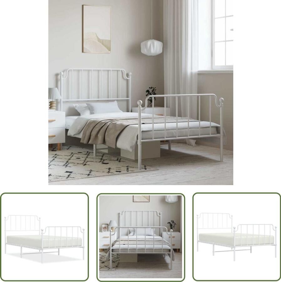 VidaXL Bedframe met hoofd- en voeteneinde metaal wit 100x190 cm Wit Bed Frame Staal Bed Frame Metalen Bed Frame Bed Frame 100x190 Tweepersoons Bed Frame