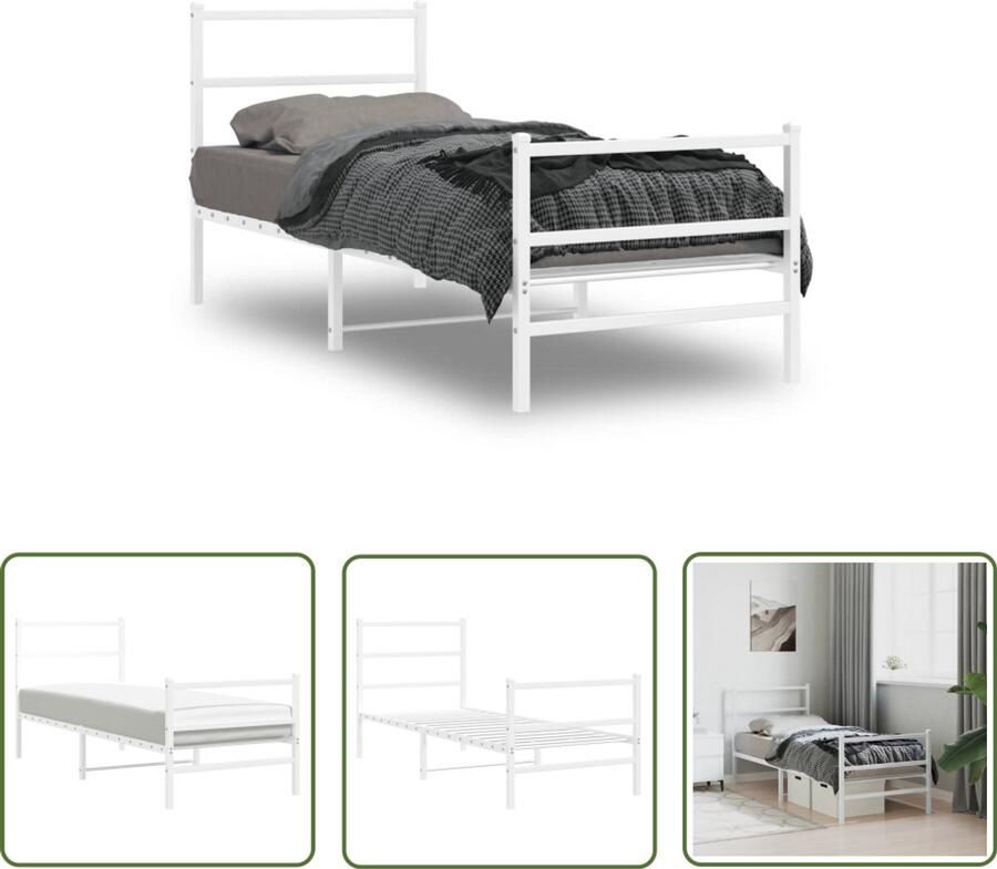 VidaXL Staal Bed Frame Wit Bed Frame Bedframe met hoofd- en voeteneinde metaal wit 80x200 cm Bed Frame 80x200 Compact Bed Frame Minimalistisch Bed Frame