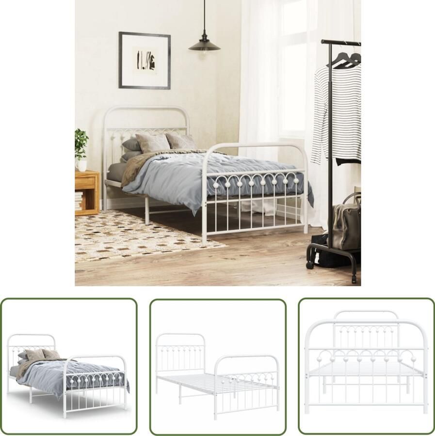 VidaXL Staal Bed Frame Wit Bed Frame Bedframe met hoofd- en voeteneinde metaal wit 90x190 cm Modern Bed Frame King Size Bed Frame Tweepersoons Bed Frame