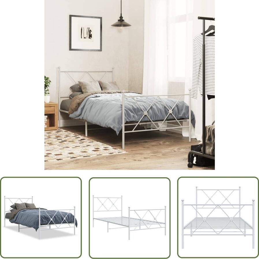 The Living Store Klassiek Wit Metalen Bedframe 207 x 95 x 90.5 cm Robuuste metalen constructie Wit Bed Frame Staal Bed Frame Klassiek Bed Frame Tweepersoons Bed Frame Boxspring Bed Frame