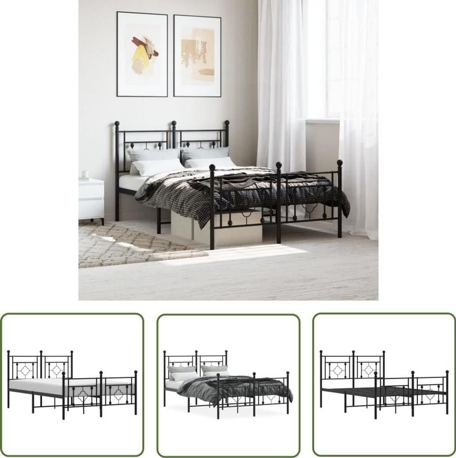 VidaXL Bedframe met hoofd- en voeteneinde metaal zwart 120x190 cm Bed Frame Staal Bedframe Zwart Bedframe Tweepersoons Bedframe King Size Bedframe