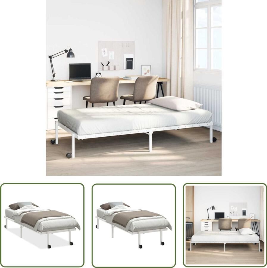 VidaXL Staal Bedframe Bed Frame Bedframe zonder matras opvouwbaar 75x190 cm staal wit Opvouwbaar Bed Compact Bed Klein Bed