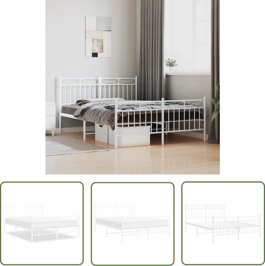 The Living Store Bedframe Klassiek Staal 196 x 146 x 91 cm Extra opbergruimte Functioneel hoofd- en voeteneinde Wit Klassieke Bed Frame Staal Bedframe Bed Frame Wit Boxspring Bed Frame Tweepersoons Bed Frame