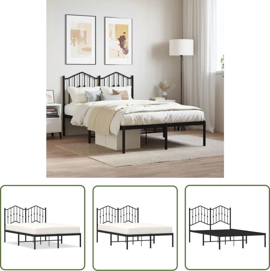 The Living Store Bedframe Klassiek Zwart 207 x 125 x 98 cm Staal Klassieke Bed Frame Staal Bedframe Zwarte Bedframe Tweepersoons Bedframe Met Hoofdbord