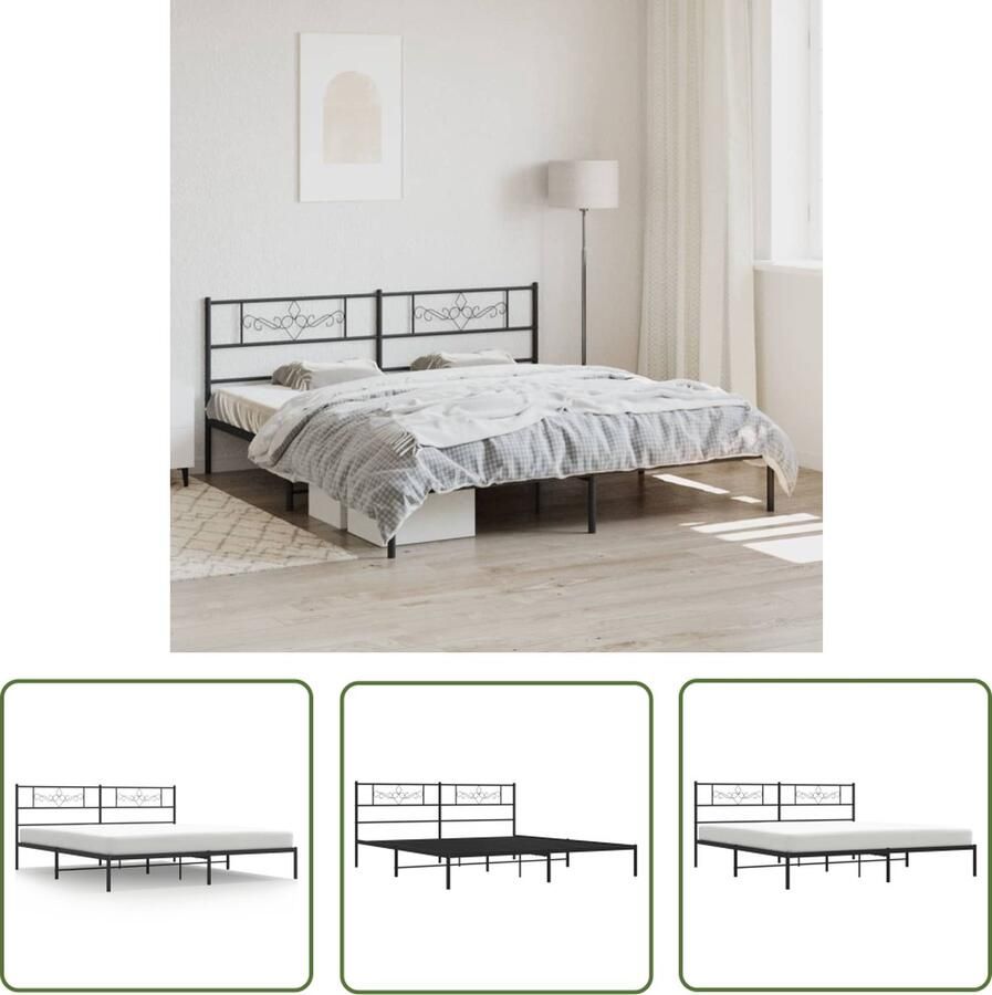 The Living Store Bedframe Klassiek Zwart 207 x 206 x 90 cm Gepoedercoat staal Klassieke Bed Frame Staal Bedframe Zwart Bedframe Tweepersoons Bedframe Boxspring Bedframe