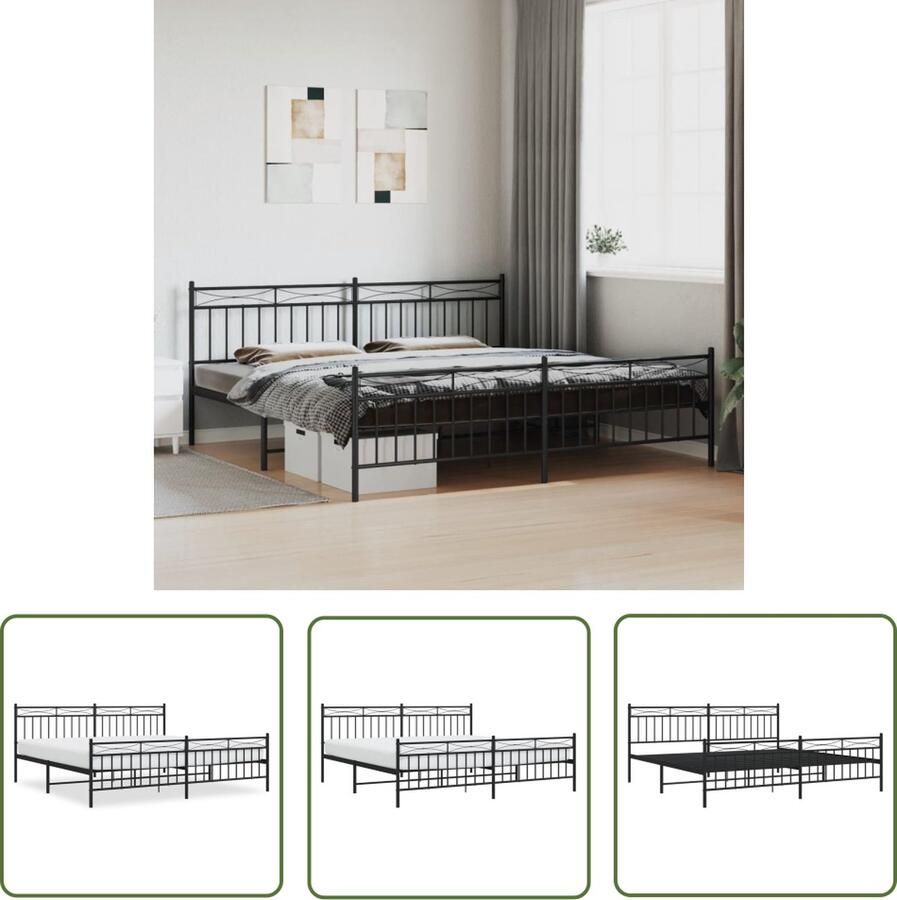 The Living Store Bedframe met hoofd- en voeteneinde metaal zwart 200x200 cm Klassieke Bedframe Staal Bedframe Robuust Bedframe Boxspring Bed Tweepersoons Bed
