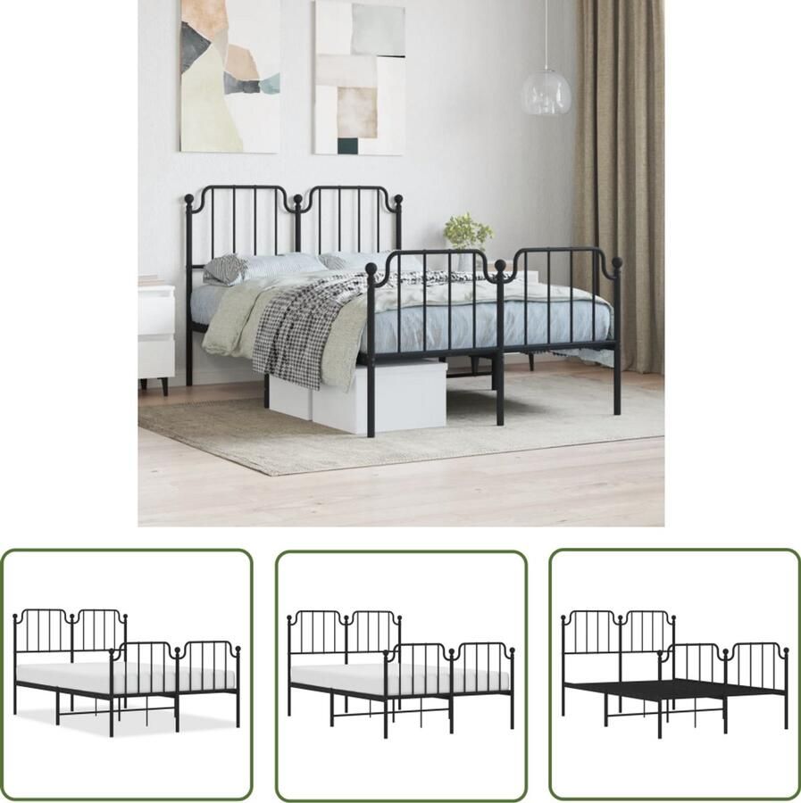 VidaXL Bedframe met hoofd- en voeteneinde metaal zwart 120x200 cm Bedframe Staal Bedframe Zwart Bedframe King Size Bedframe Boxspring Frame