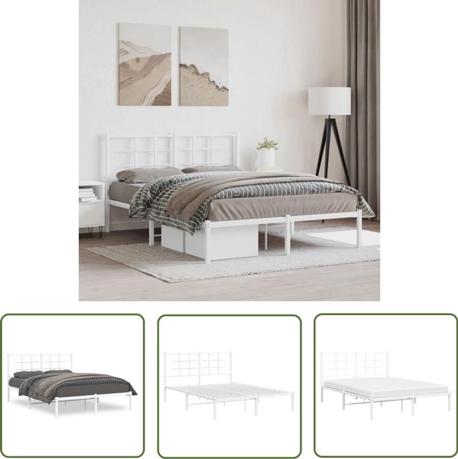 VidaXL Bedframe met hoofdbord metaal wit 140x190 cm Bedframe Staal Bedframe Wit Bedframe King Size Bedframe Boxspring Bedframe