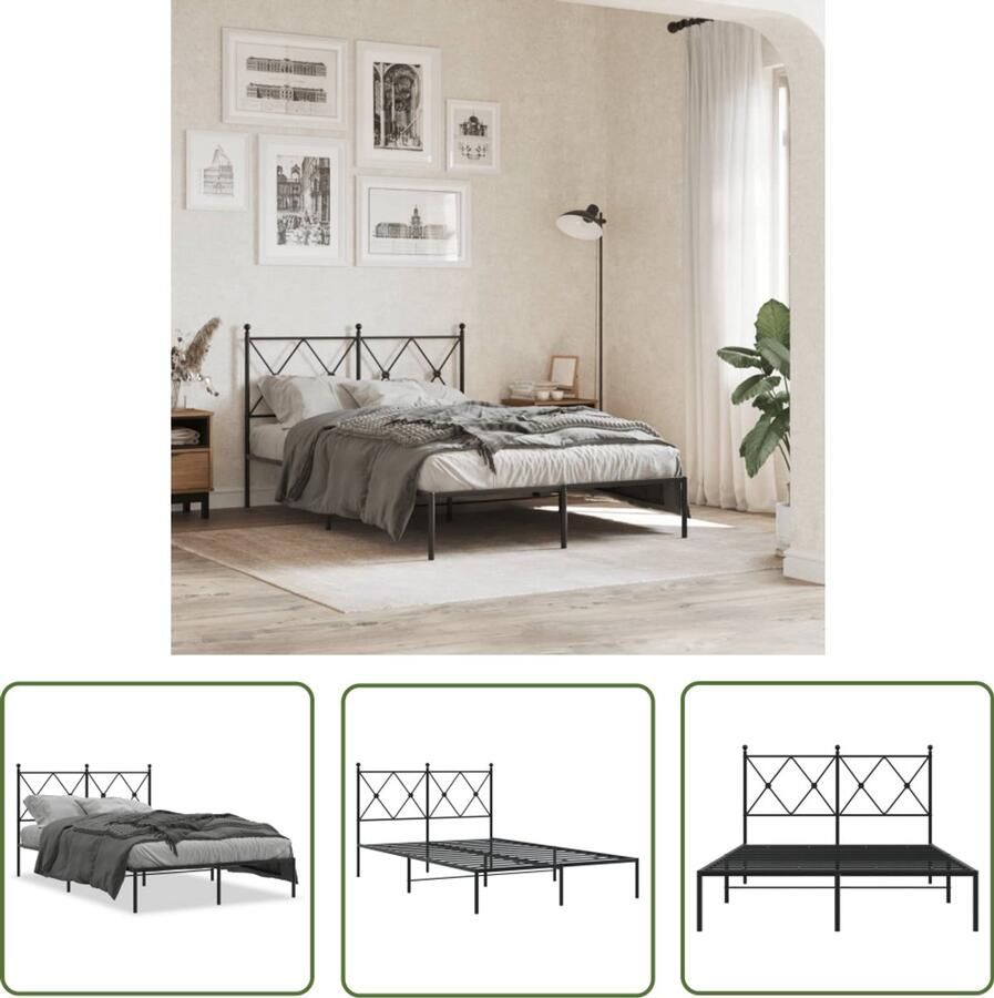 VidaXL Bedframe met hoofdbord metaal zwart 120x200 cm Bedframe Staal Bedframe Zwart Bedframe King Size Bedframe Tweepersoons Bedframe