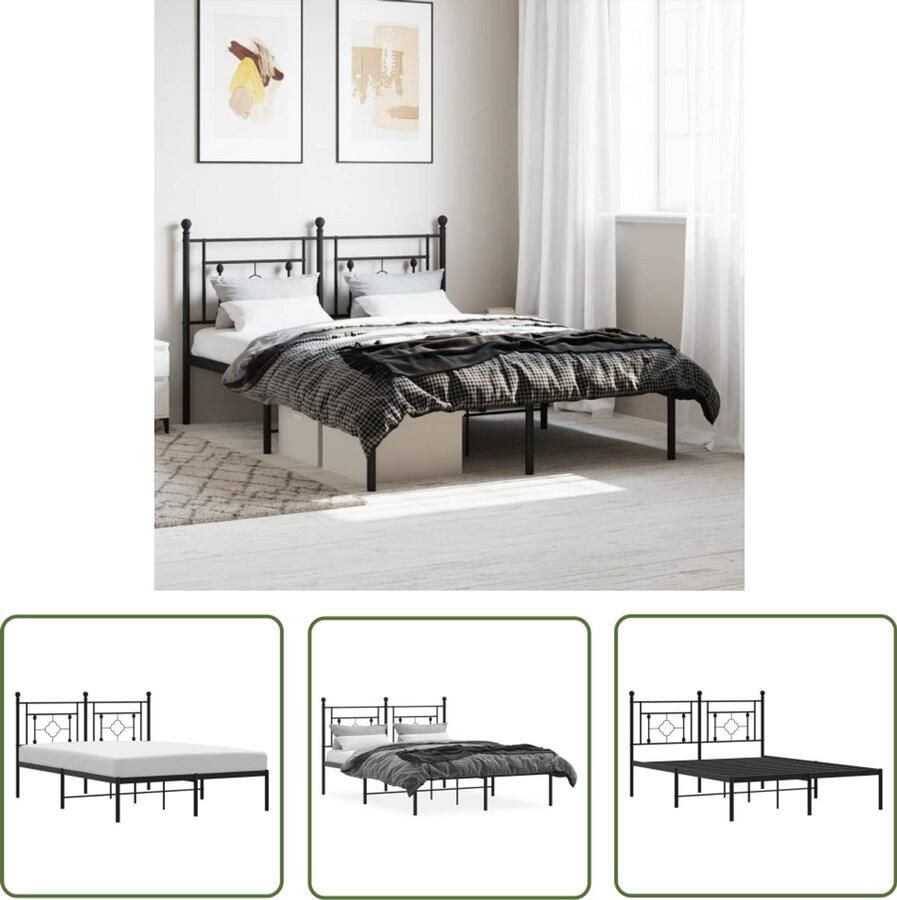 VidaXL Bedframe met hoofdbord metaal zwart 140x190 cm Bedframe Staal Bedframe Zwarte Bedframe Tweepersoons Bed King Size Bed