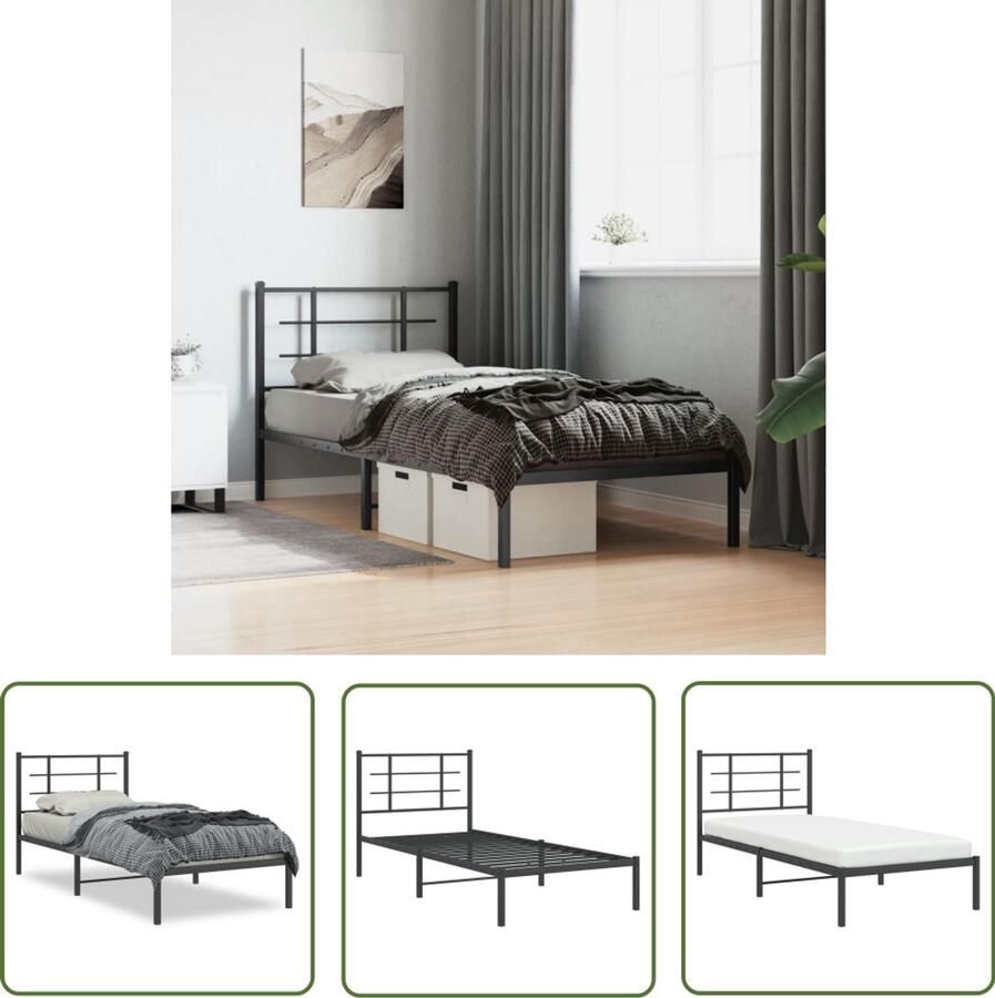 VidaXL Staal Bedframe met hoofdbord metaal zwart 90x190 cm Zwart Bedframe Tweepersoons Bed Boxspring Bed