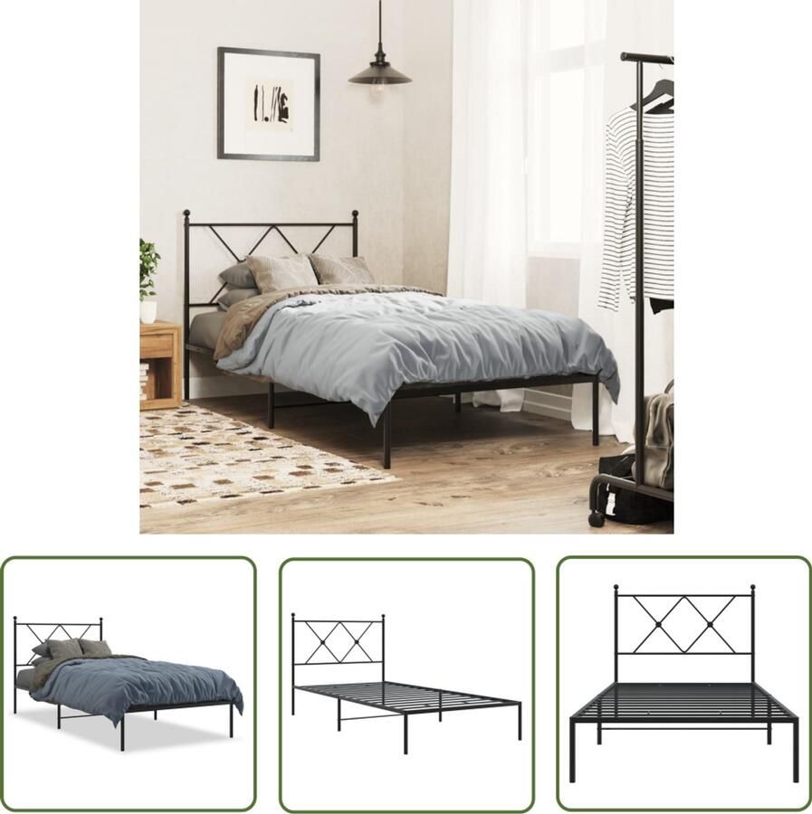 VidaXL Bedframe met hoofdbord metaal zwart 90x200 cm Bedframe Staal Bedframe Zwart Bedframe King Size Bedframe Tweepersoons Bedframe