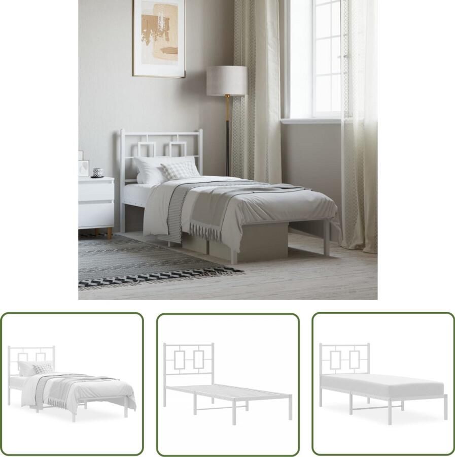 VidaXL Bedframe met hoofdbord zonder matras metaal wit 75x190 cm Bedframe Staal Bedframe Wit Bedframe Tweepersoons Bed Boxspring Bed