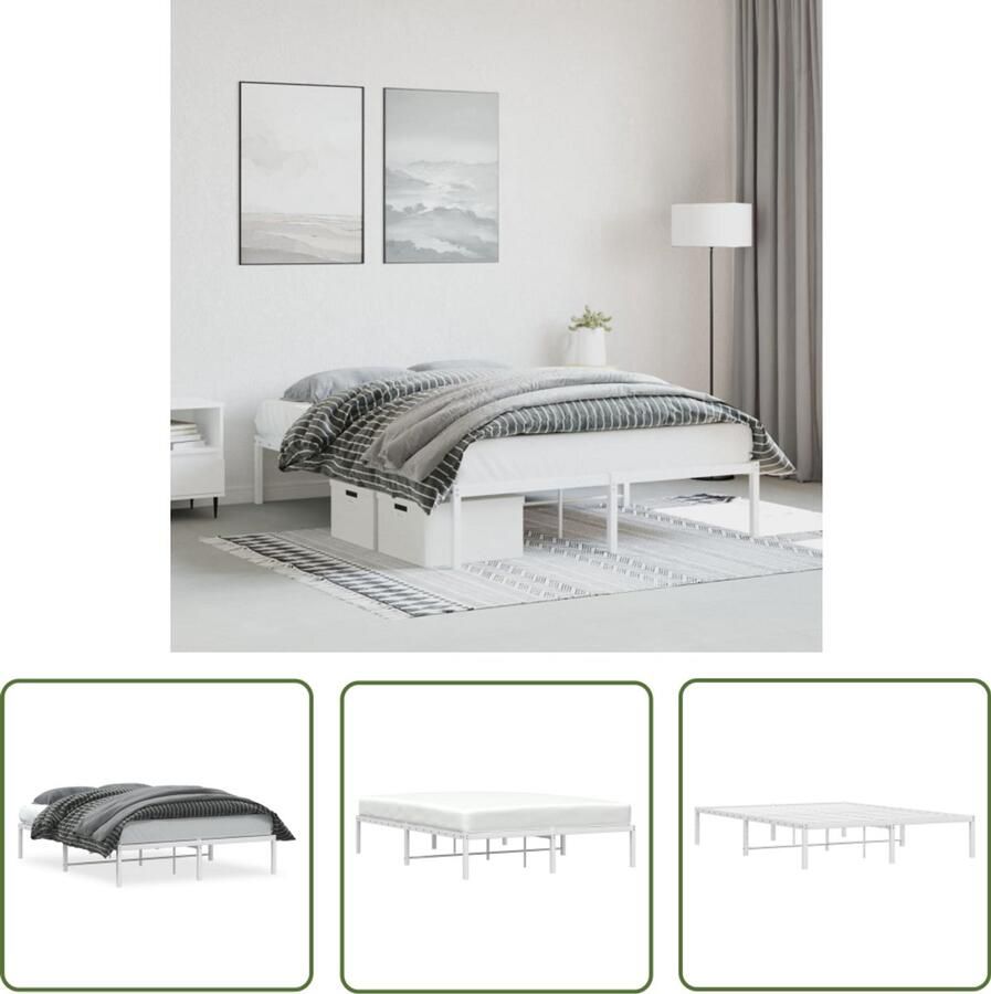 VidaXL Bedframe metaal wit 140x190 cm Bedframe Staal Bedframe Wit Bedframe 140x190 Bedframe Tweepersoons Bedframe