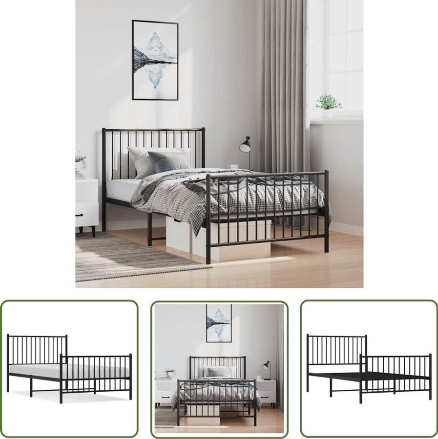 The Living Store Bedframe met hoofd- en voeteneinde metaal zwart 100x190 cm Metalen Bed Frame Staal Bedframe Zwarte Bedpost Tweepersoons Bed Slaapcomfort - Foto 2
