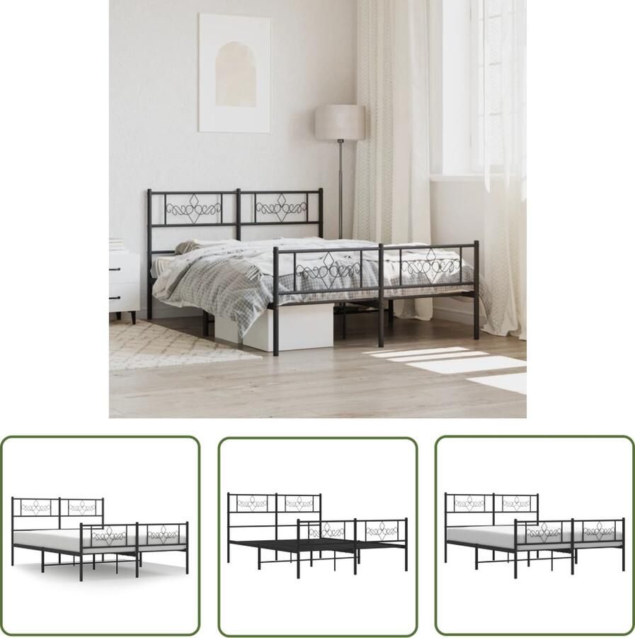 The Living Store Bedframe met hoofd- en voeteneinde metaal zwart 140x190 cm Metalen Bed Frame Staal Bedframe Zwarte Bedpost Tweepersoons Bed Boxspring Bed